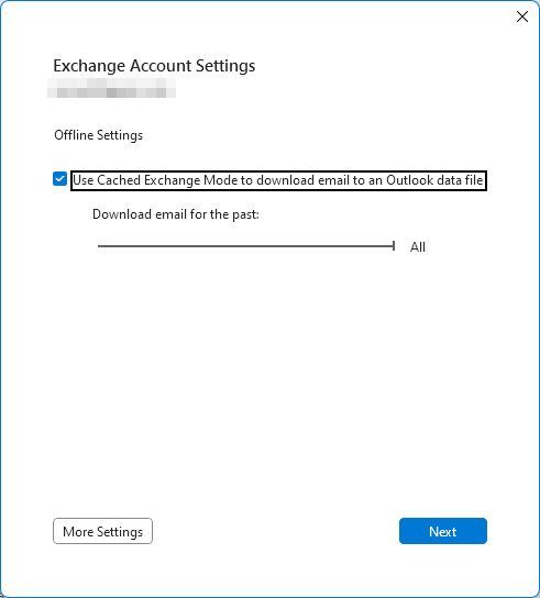 Use Cached Exchange Mode to download email to an Outlook data file