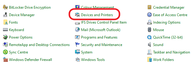 Control Panel > Devices and Printers