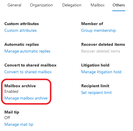 Manage mailbox archive