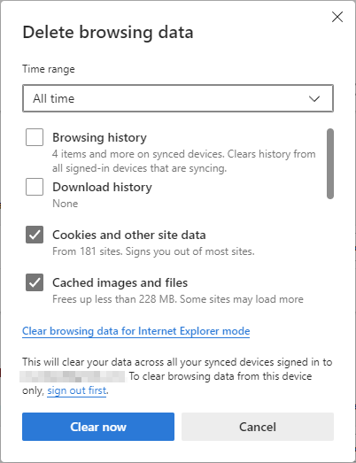 Delete browsing data