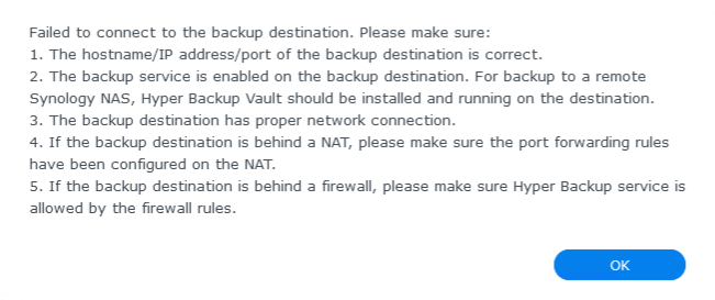 Hyper Backup - Failed to connect to the backup destination